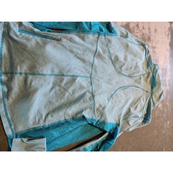 Title Nine Womens Striped Turquoise 1/4 zip Active Wear Pullover Size Large - Picture 4 of 4